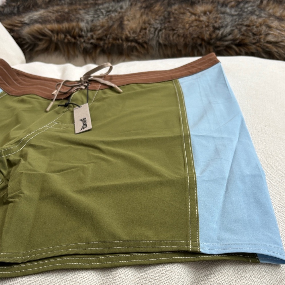 Birdwell Olive and Sky Blue Board Shorts - Picture 4 of 9